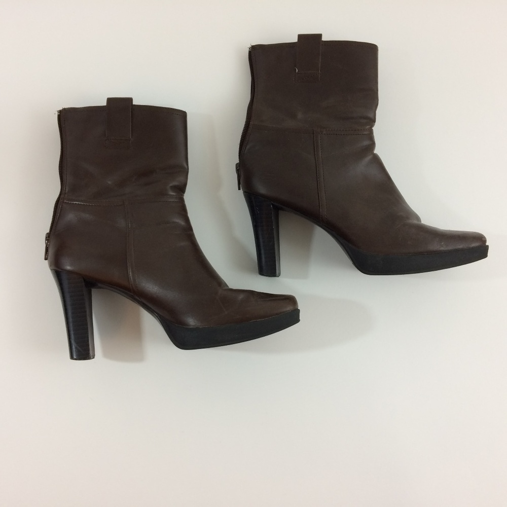 Skechers Brown Ankle Heel Boots 3" Faux Leather